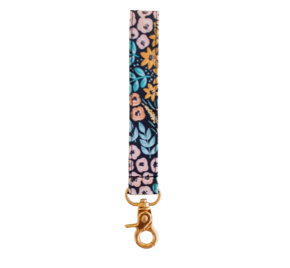 Black Floral Wristlet Keychain