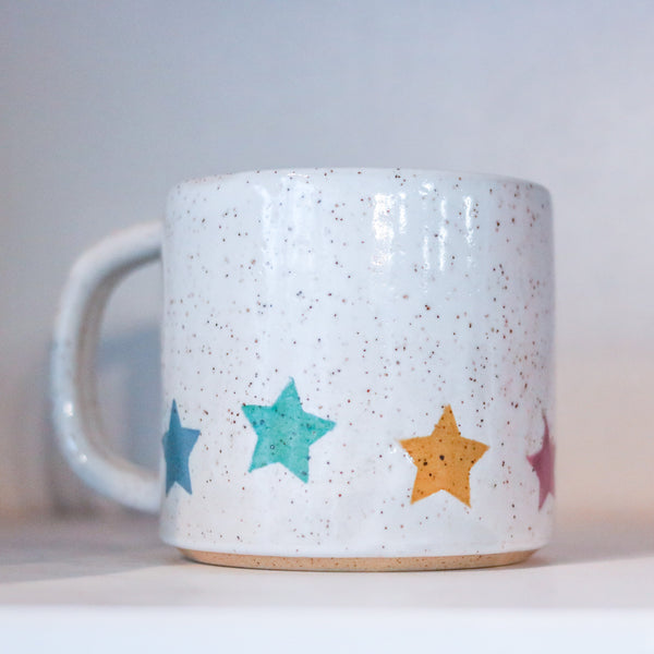 Handmade (in Canada) Rainbow Stars Speckled Mug