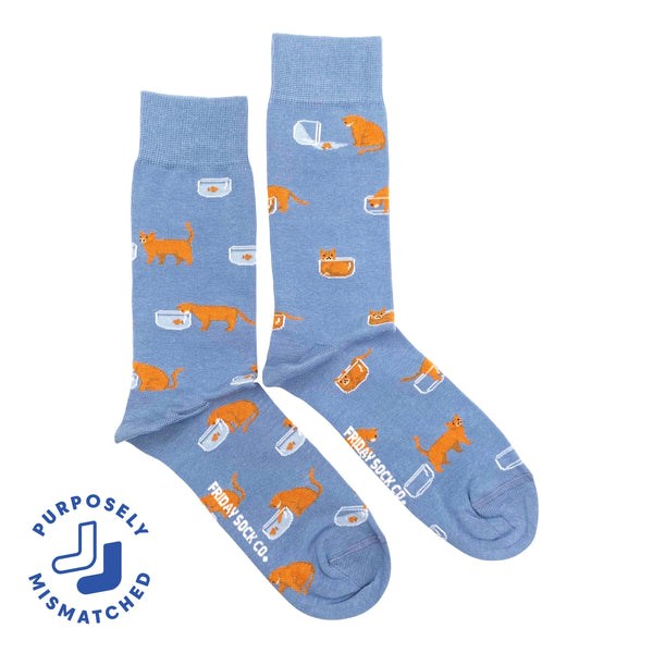 Men's Cat & Goldfish Mismatched Socks
