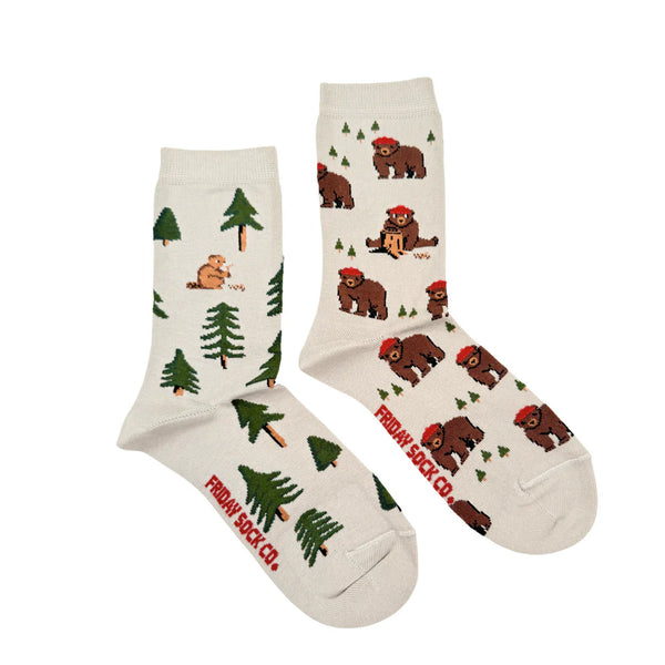Women's Bear in Hat and Trees Socks