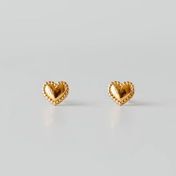 Gold Beaded Heart Earrings