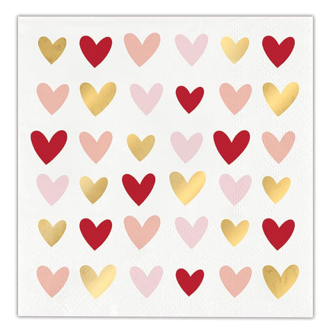 Foil Hearts Beverage Napkins