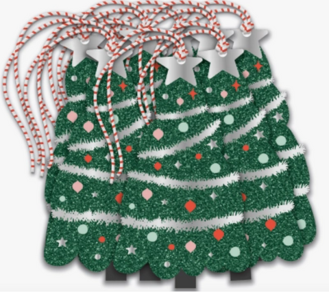 Festive Tinsel Tree Gift Tags - Set of 10