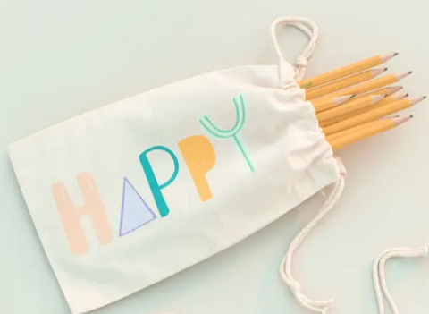 Happy Drawstring Canvas Pouch