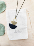 Geometric Brass Black Stacked Half Moon Leather Necklace