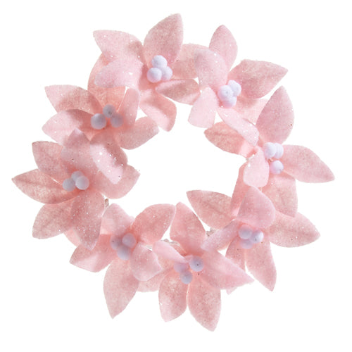 Glittered Pink Felt Poinsettia Mini Wreath Candle Holder