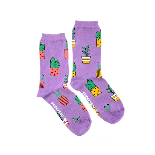 Women's Purple Potted Plant Socks (Crew)