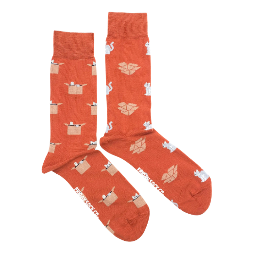 Men's Orange Cat & Box Socks (Tall)