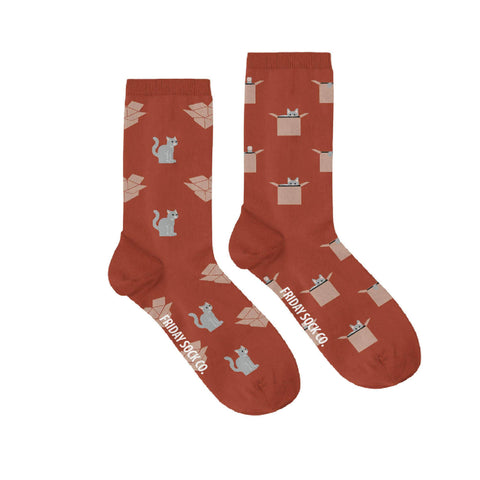 Women's Orange Cat & Box Socks (Crew)