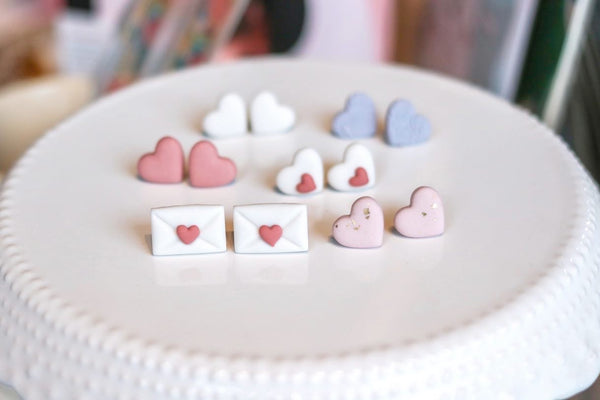 Heart Envelope Clay Studs