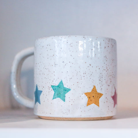 Handmade (in Canada) Rainbow Stars Speckled Mug